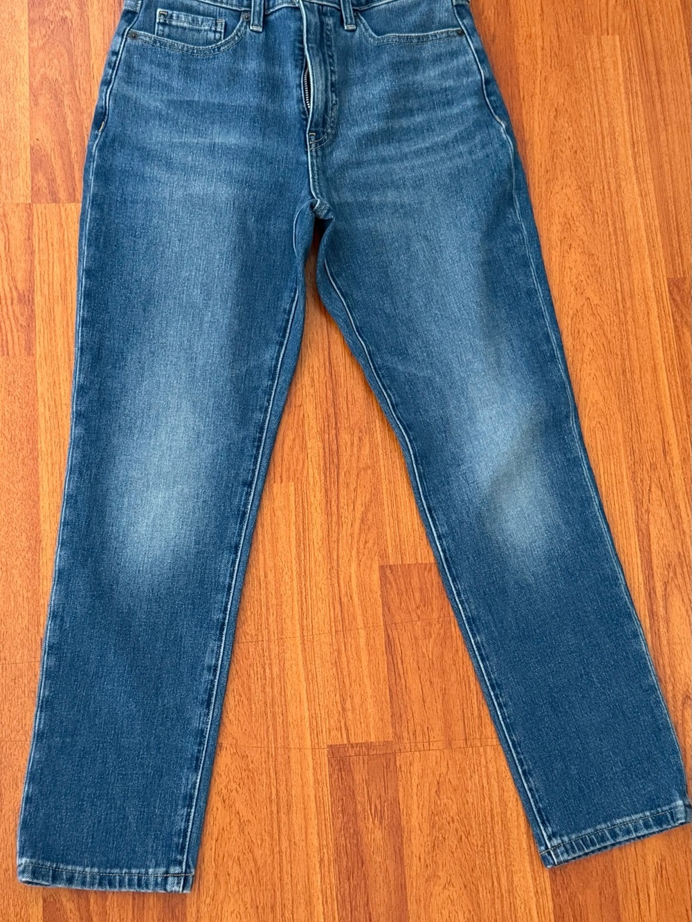 Banana Republic light blue denim jeans with tan stitching